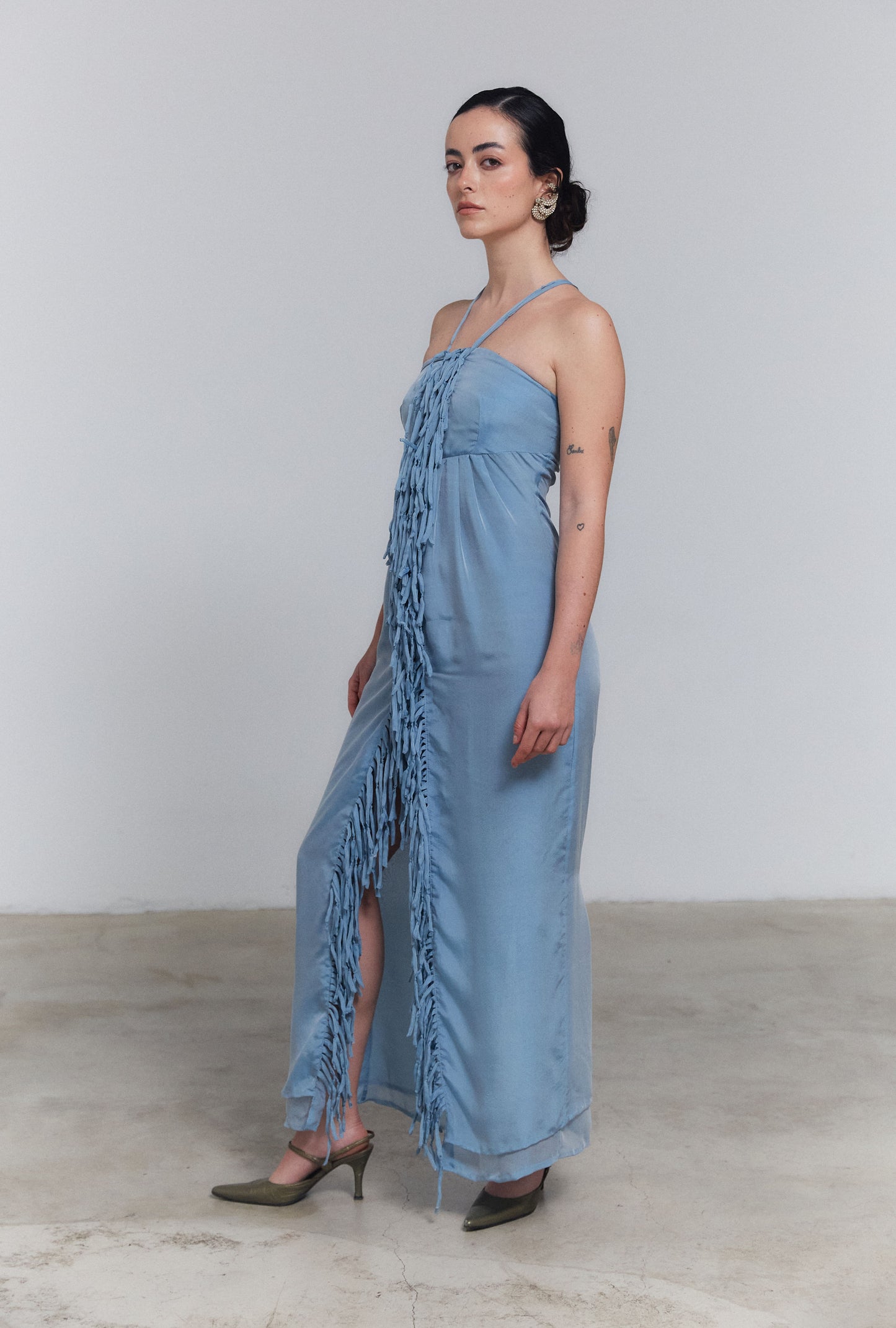 Feathers Effect Dress in Blue